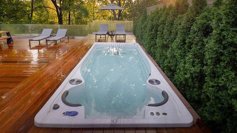 Outdoor swim spa installation.