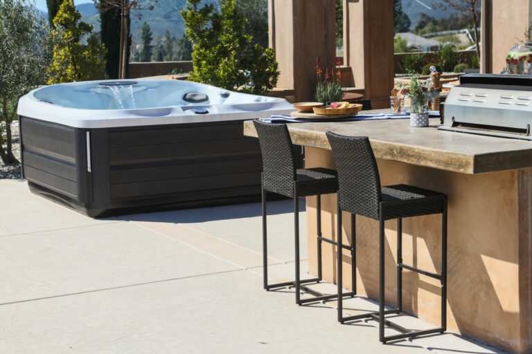 Outdoor hot tub installation on a patio.