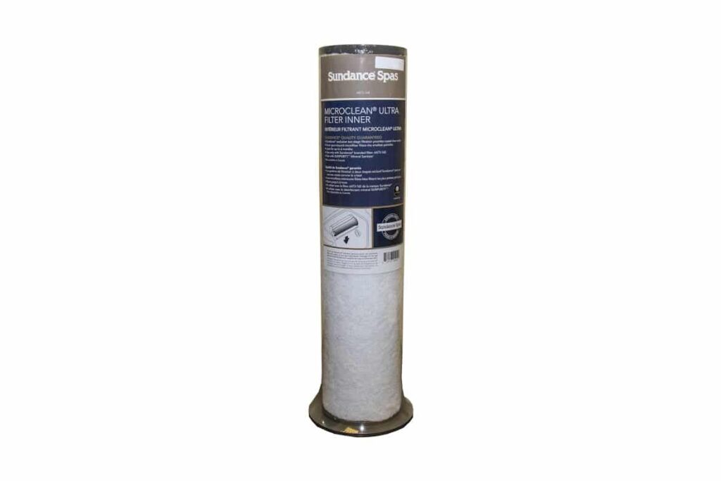 Sundance Spas MicroClean Ultra Filter Inner cylindrical cartridge standing on a round base, with blue label on top.
